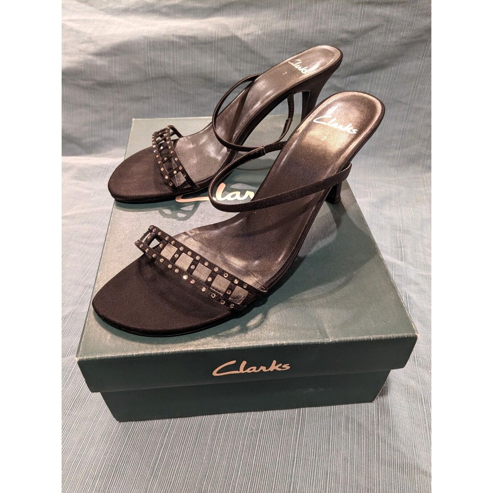 CLARKS Womens Size: 9 Strap Sandal Black Keelin Rhinestones 7 UK with 3" Heel